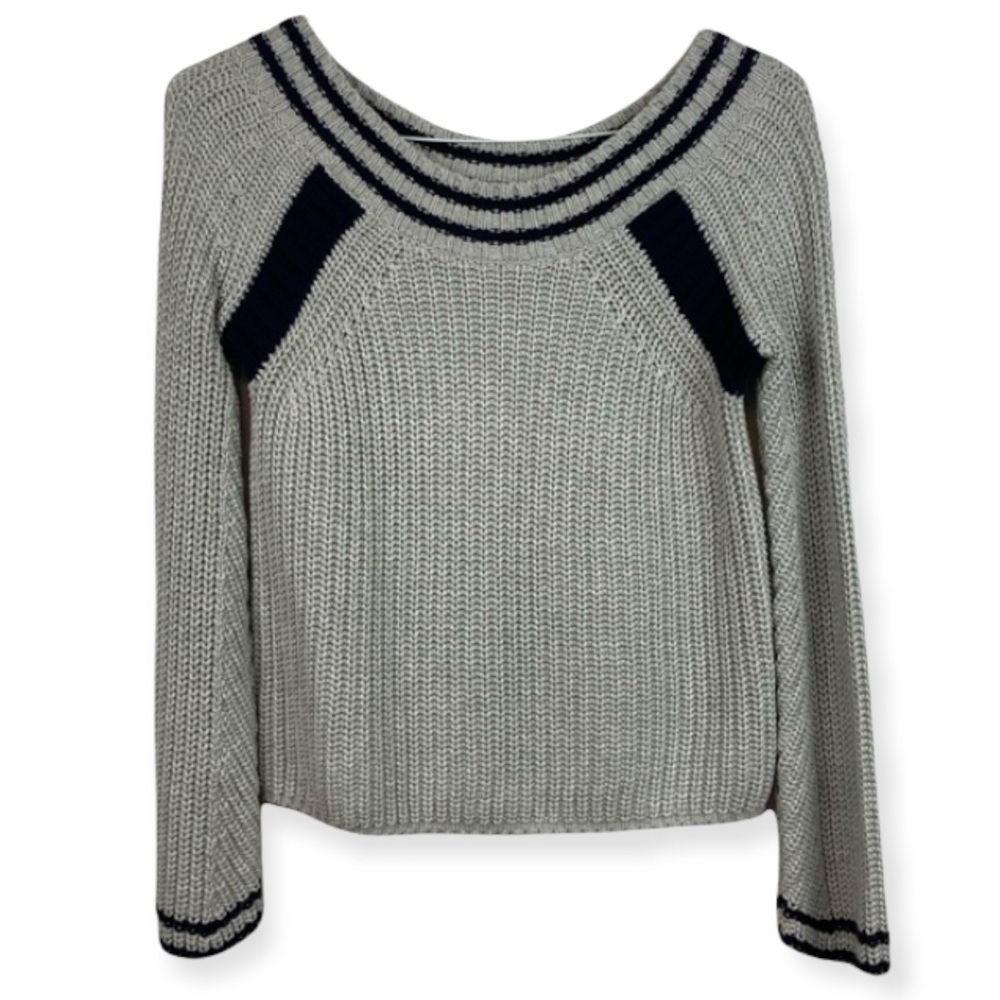 525 AMERICA Chunky Ribbed Knit Scoop Neck Gray Sweater